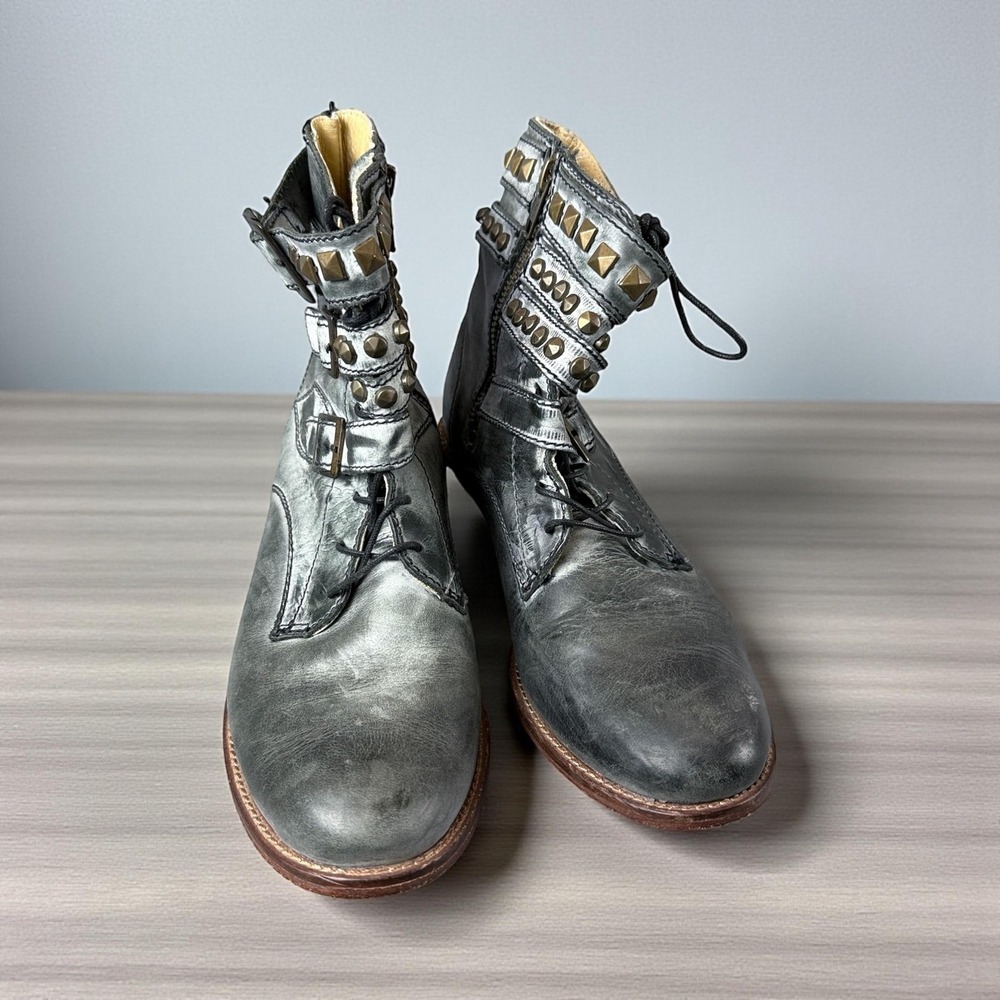 Patron Perugia Boots Womens 8 Gray‎ Lula Studded Leather Ankle Moto Biker Y2K